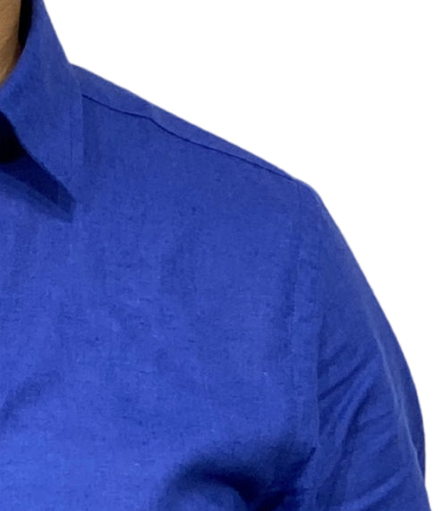 Chemise bleu roi en lin / coton de coupe regular